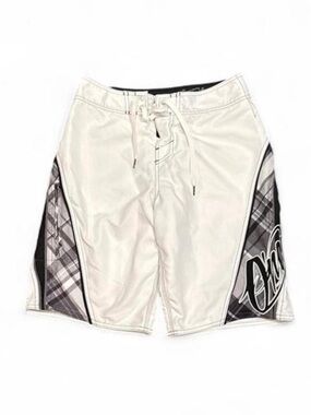 Y2K O'Neill Surfwear Embroidered Plaid Striped Baggy Board Shorts